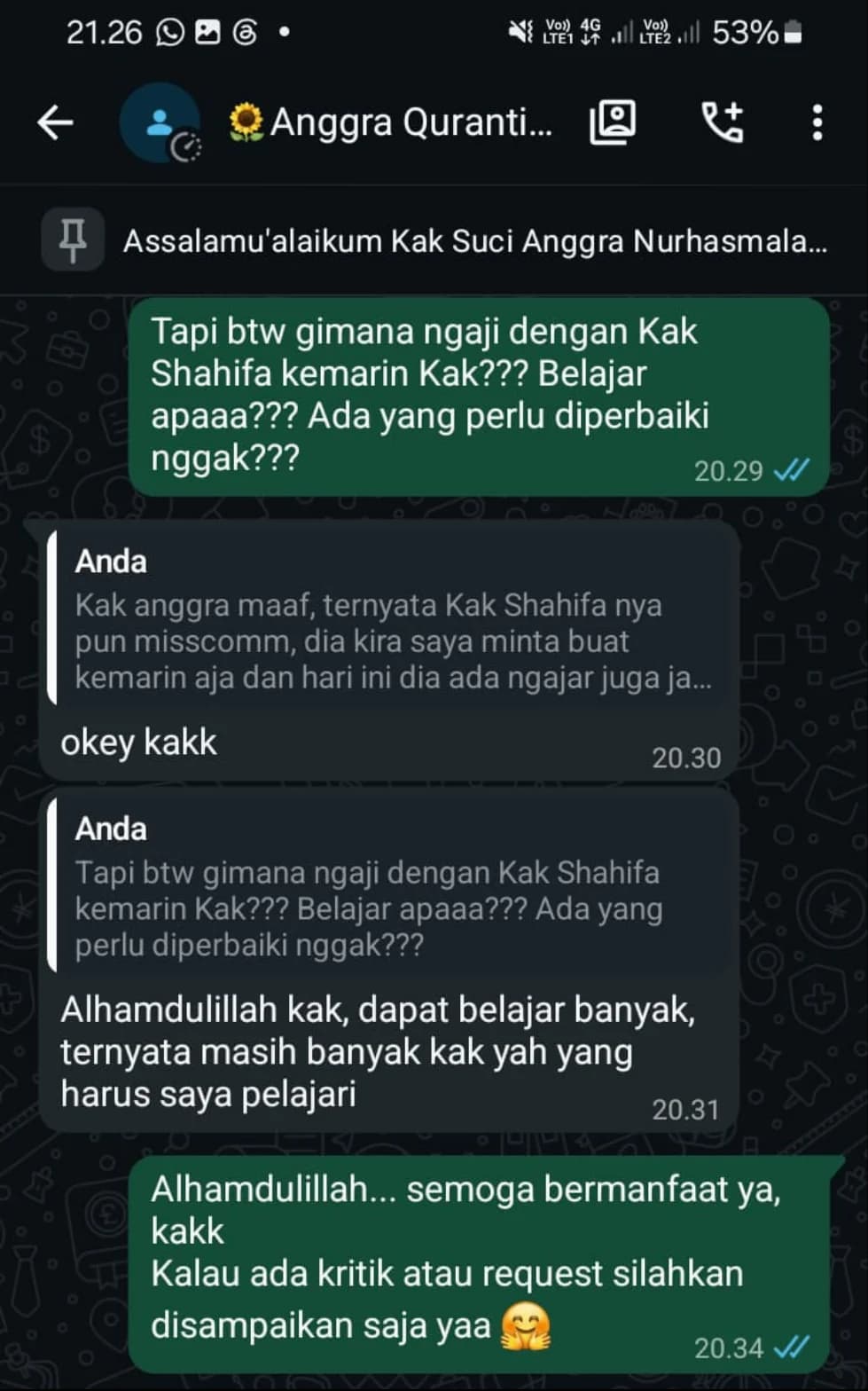 Testimoni WhatsApp dari Kak Anggra